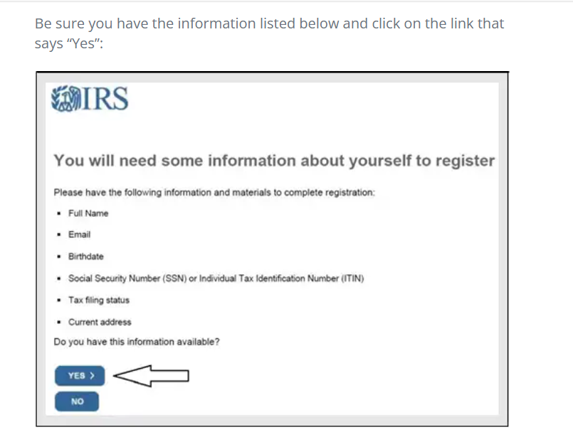 IRS registration checklist for personal information