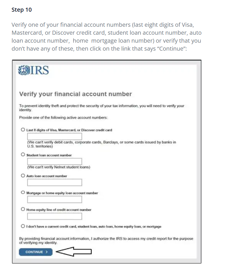 IRS financial account verification form
